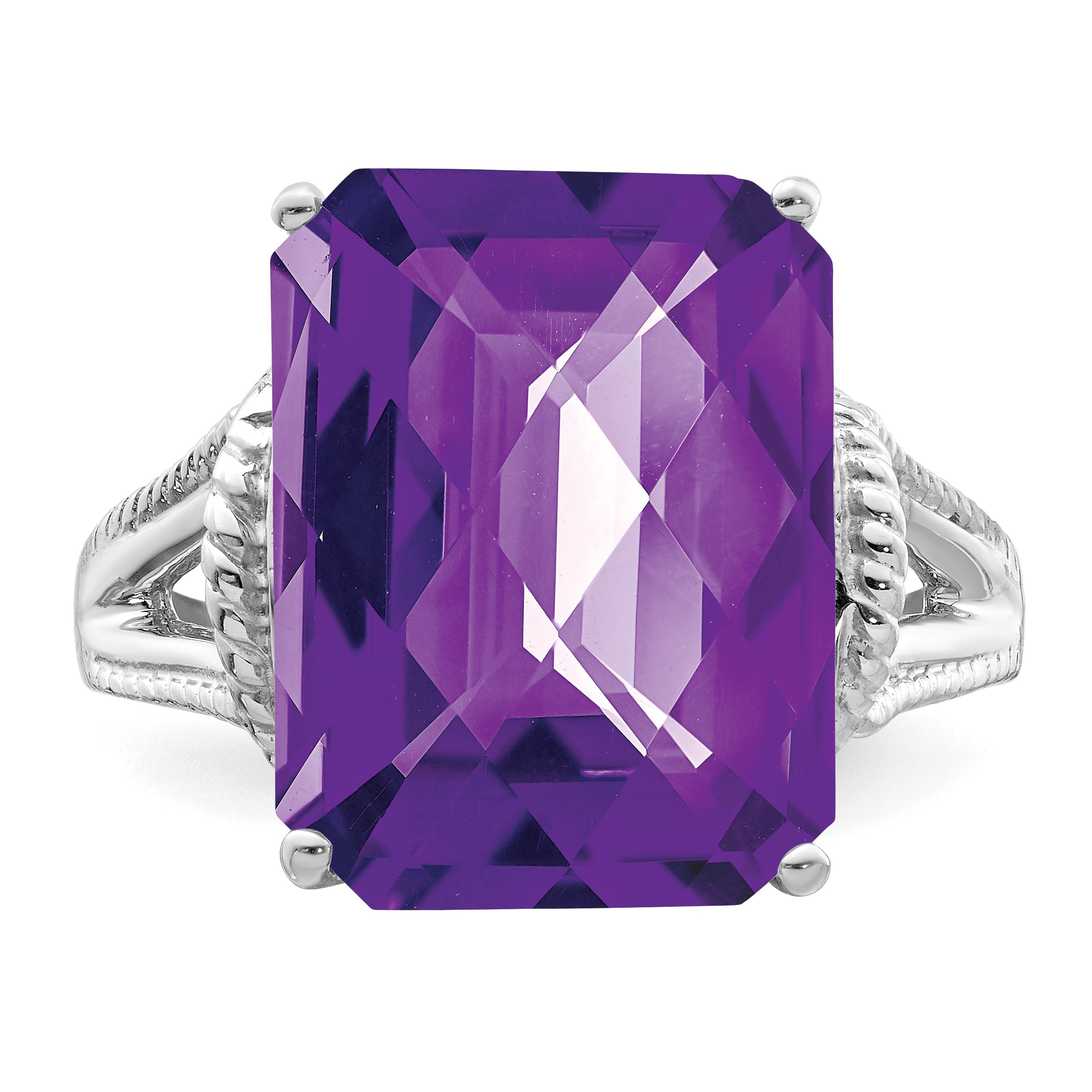 Sterlingsilber Rhodiniert Octagonal Karo Schliff Amethyst Ring