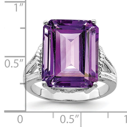 Sterlingsilber Rhodiniert Octagonal Karo Schliff Amethyst Ring