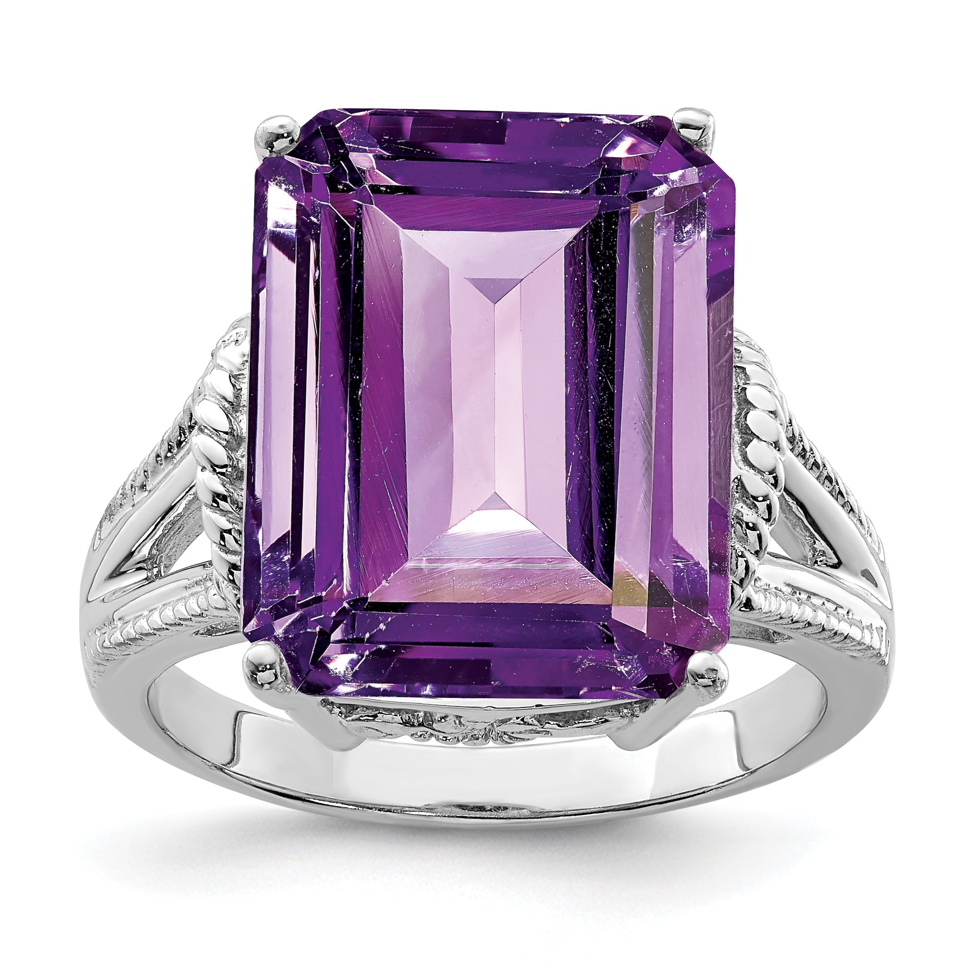 Sterlingsilber Rhodiniert Octagonal Karo Schliff Amethyst Ring