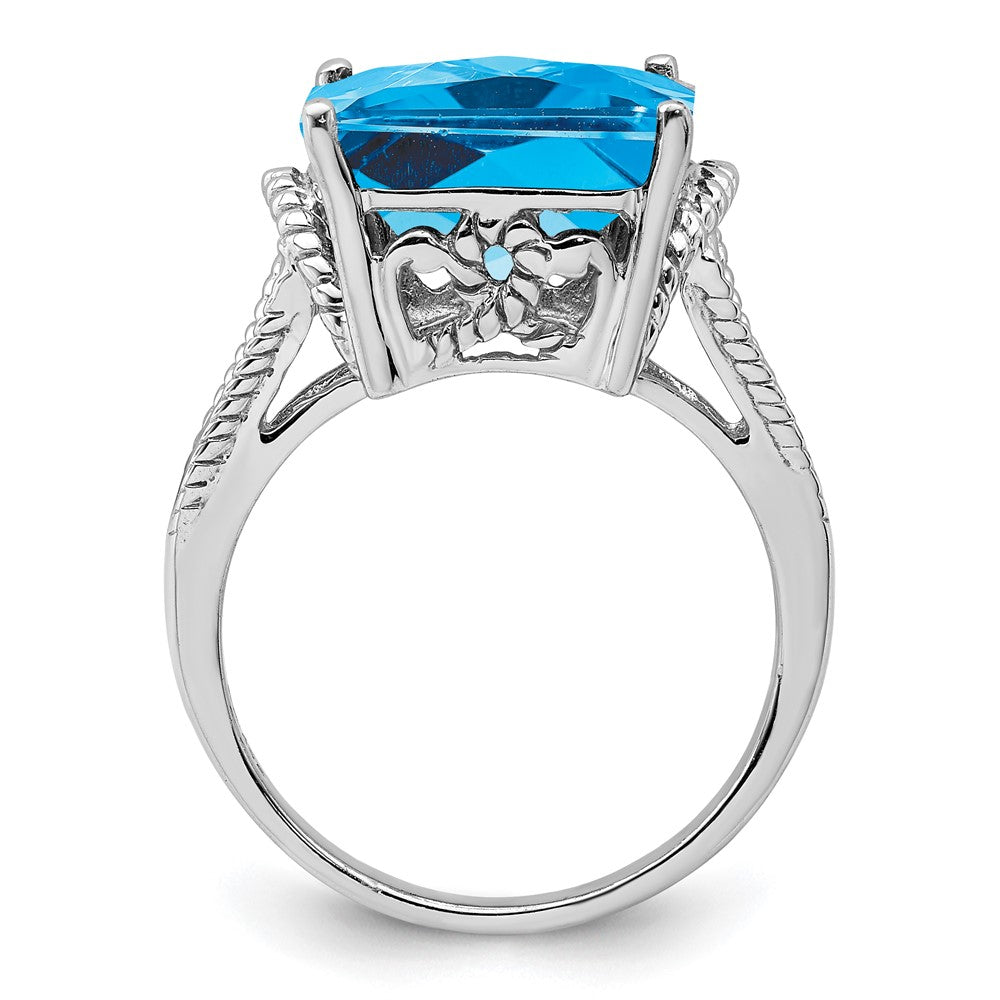 Sterlingsilber Rhodium Karo Schliff Blautopas Ring (size 9 Nur)