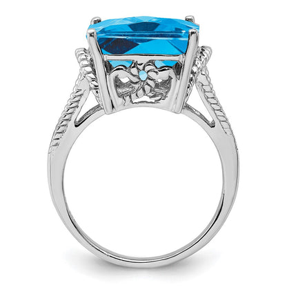 Sterlingsilber Rhodium Karo Schliff Blautopas Ring (size 9 Nur)