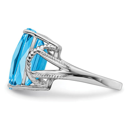 Sterlingsilber Rhodium Karo Schliff Blautopas Ring (size 9 Nur)