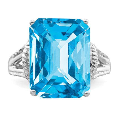 Sterlingsilber Rhodium Karo Schliff Blautopas Ring (size 9 Nur)