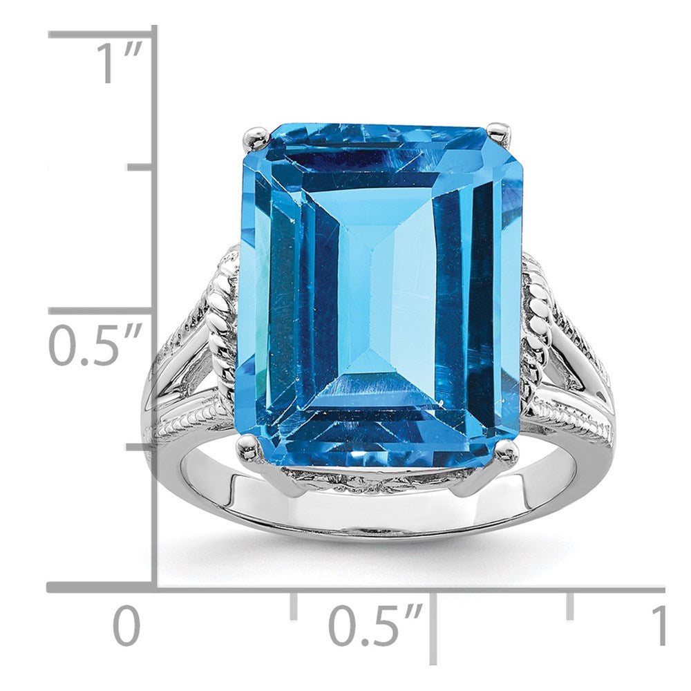 Sterlingsilber Rhodium Karo Schliff Blautopas Ring (size 9 Nur)