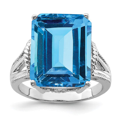 Sterlingsilber Rhodium Karo Schliff Blautopas Ring (size 9 Nur)