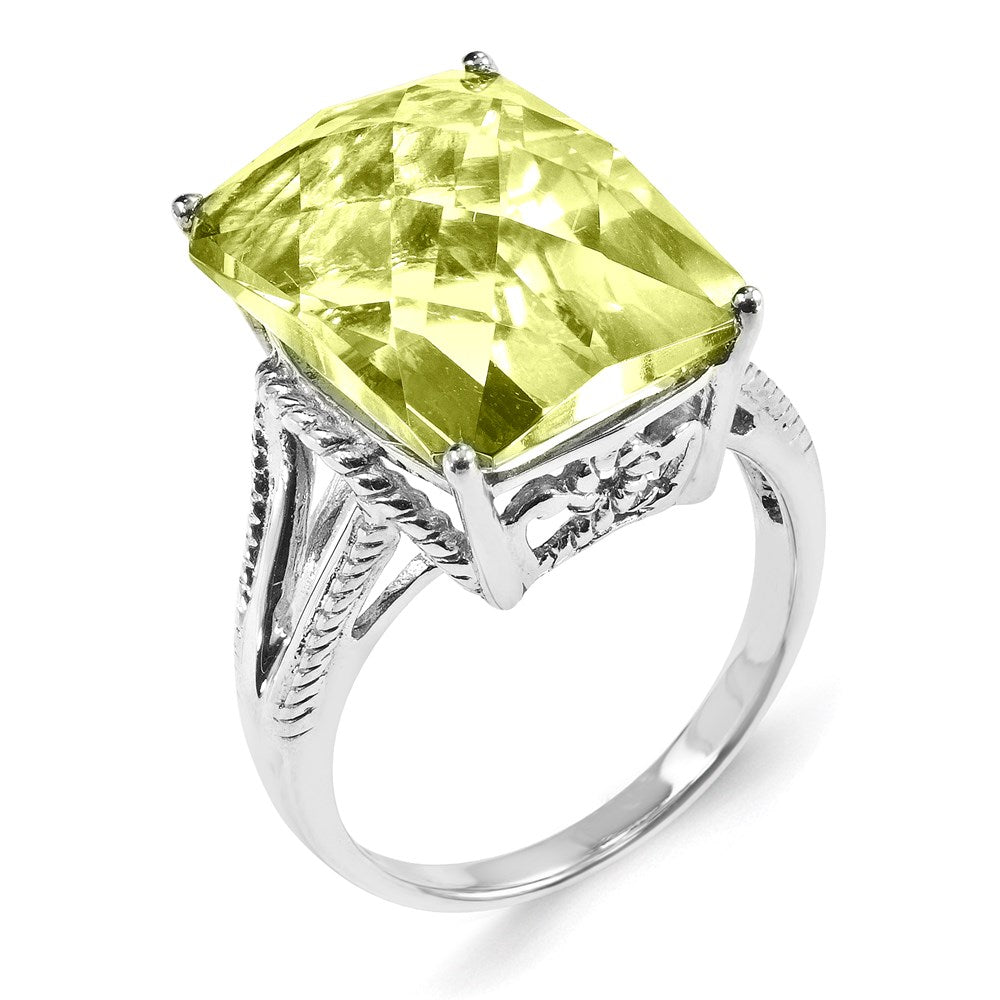 Sterlingsilber Rhodiniert Karo Schliff Zitrone Quarz Ring