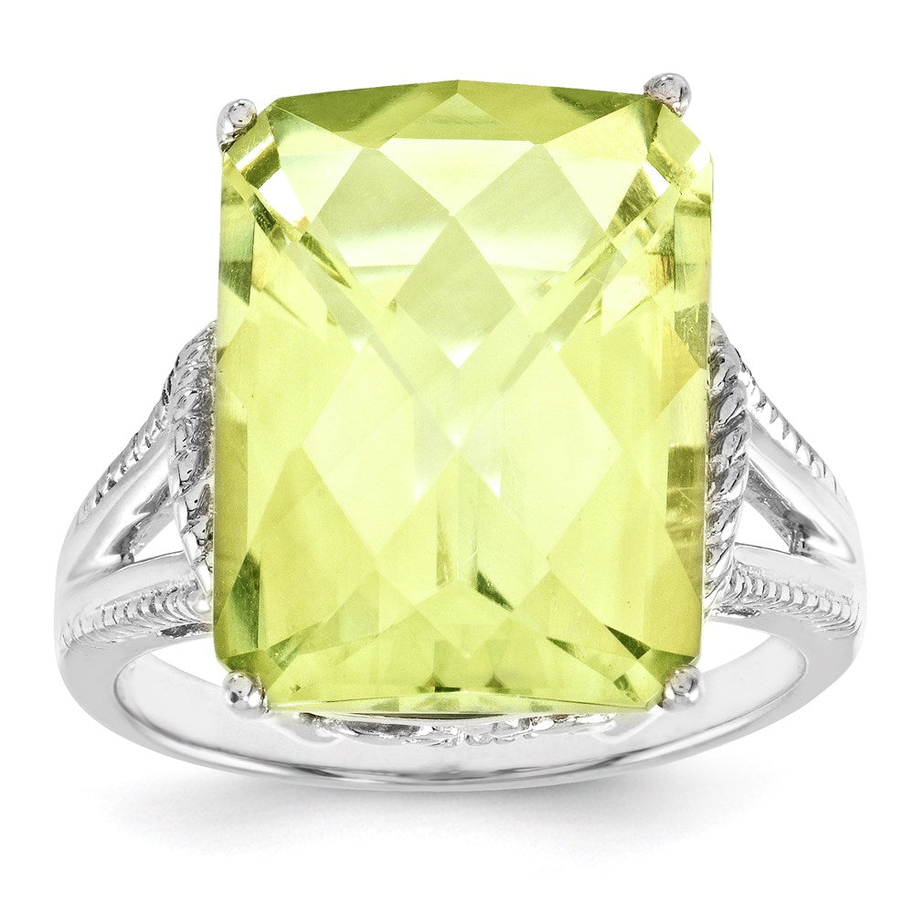 Sterlingsilber Rhodiniert Karo Schliff Zitrone Quarz Ring