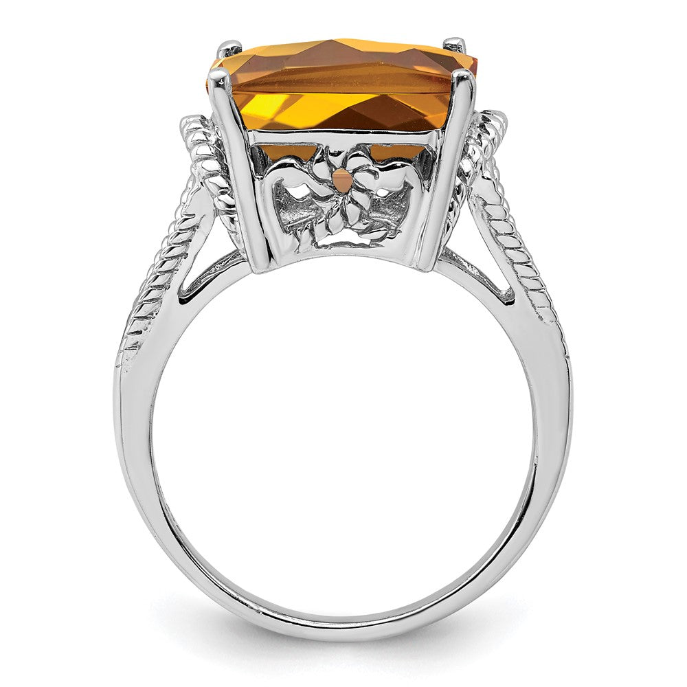 Sterlingsilber Rhodium Octagonal Karo Schliff Whiskey Quarz Ring (size 7 Nur)