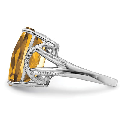 Sterlingsilber Rhodium Octagonal Karo Schliff Whiskey Quarz Ring (size 7 Nur)