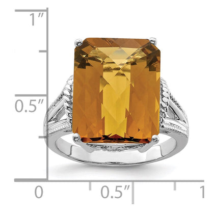 Sterlingsilber Rhodium Octagonal Karo Schliff Whiskey Quarz Ring (size 7 Nur)