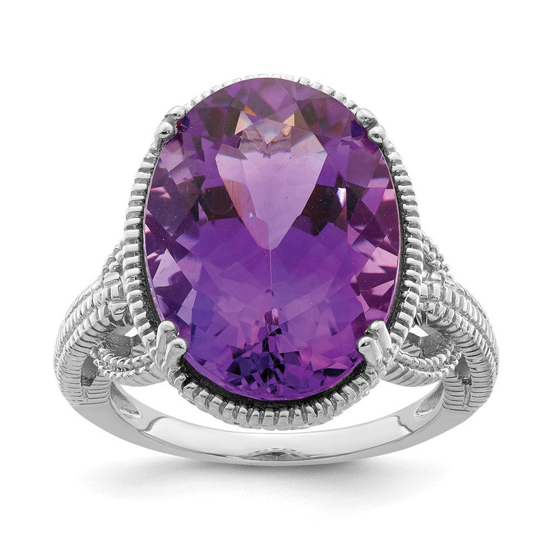Sterling-Silber Ring mit 14K Weißgold-Beschichtung, ovalem Amethyst-Edelstein-Geburtsstein, feiner Schmuck, Geschenk für Sie