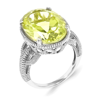 Sterlingsilber Rhodiniert Zitrone Quarz Ring (size 9 Nur)