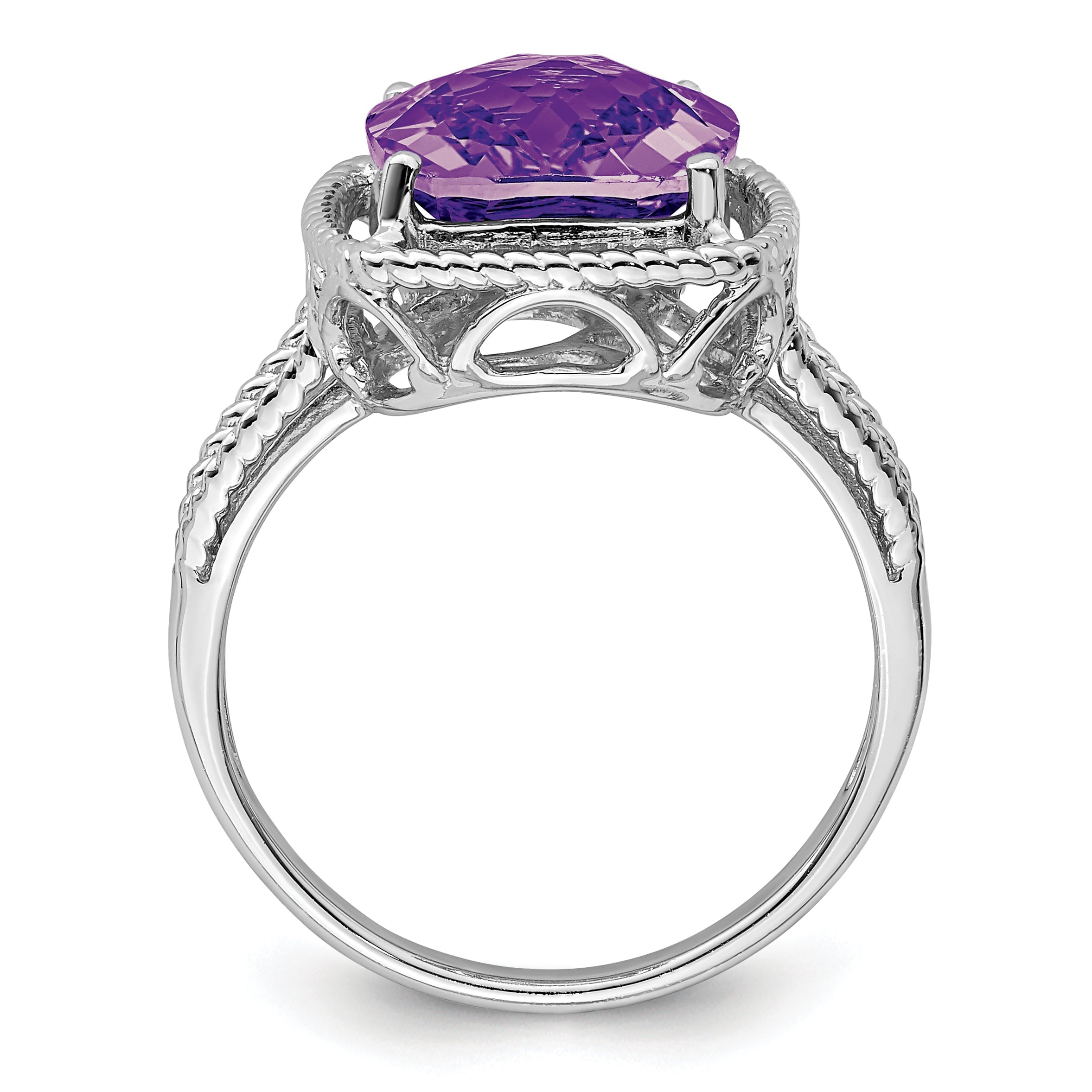 Sterlingsilber Rhodiniert Karo Schliff Amethyst Ring