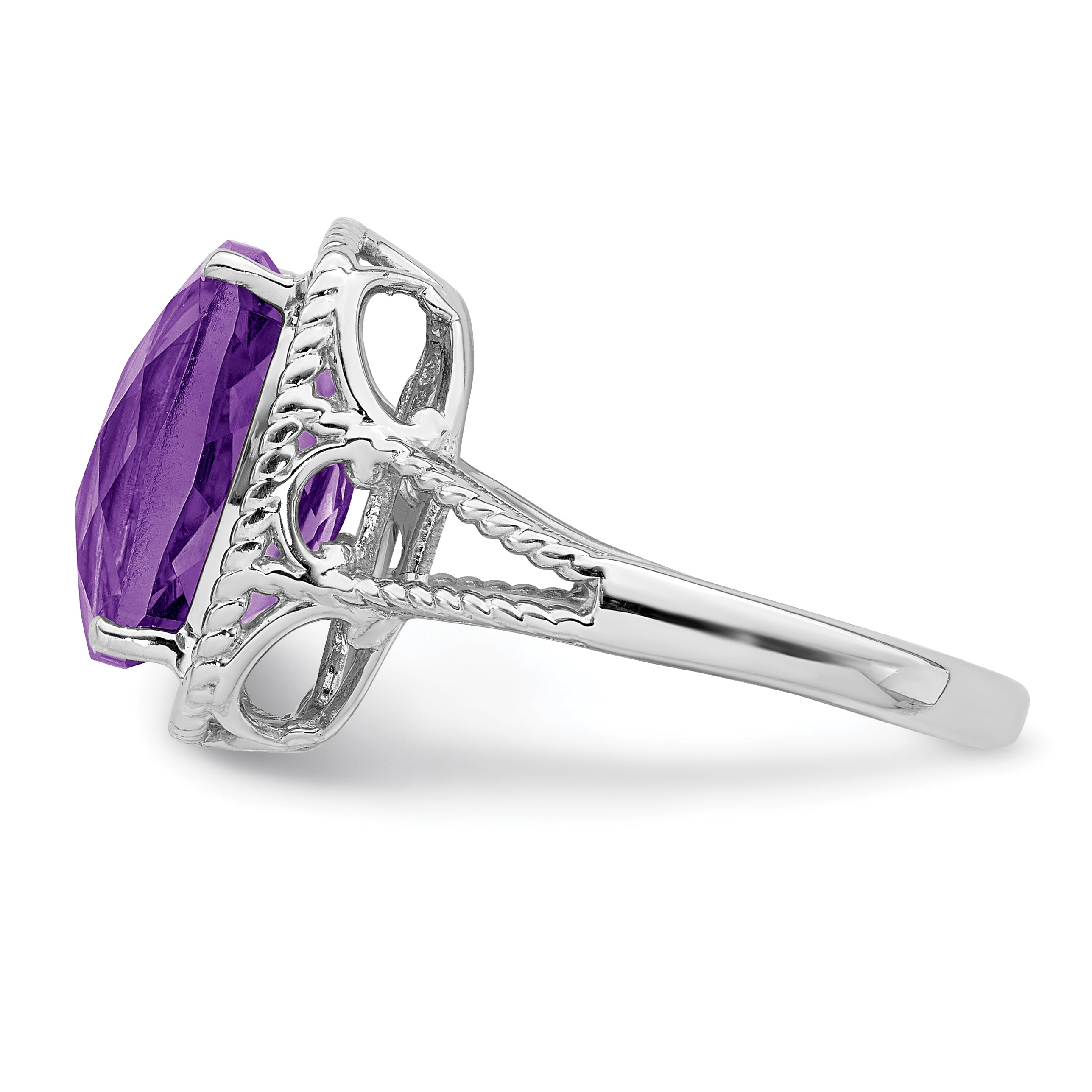 Sterlingsilber Rhodiniert Karo Schliff Amethyst Ring