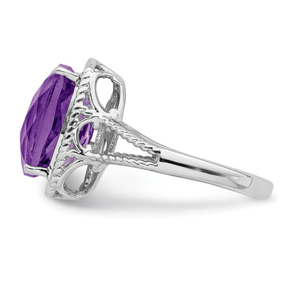 Sterlingsilber Rhodiniert Karo Schliff Amethyst Ring