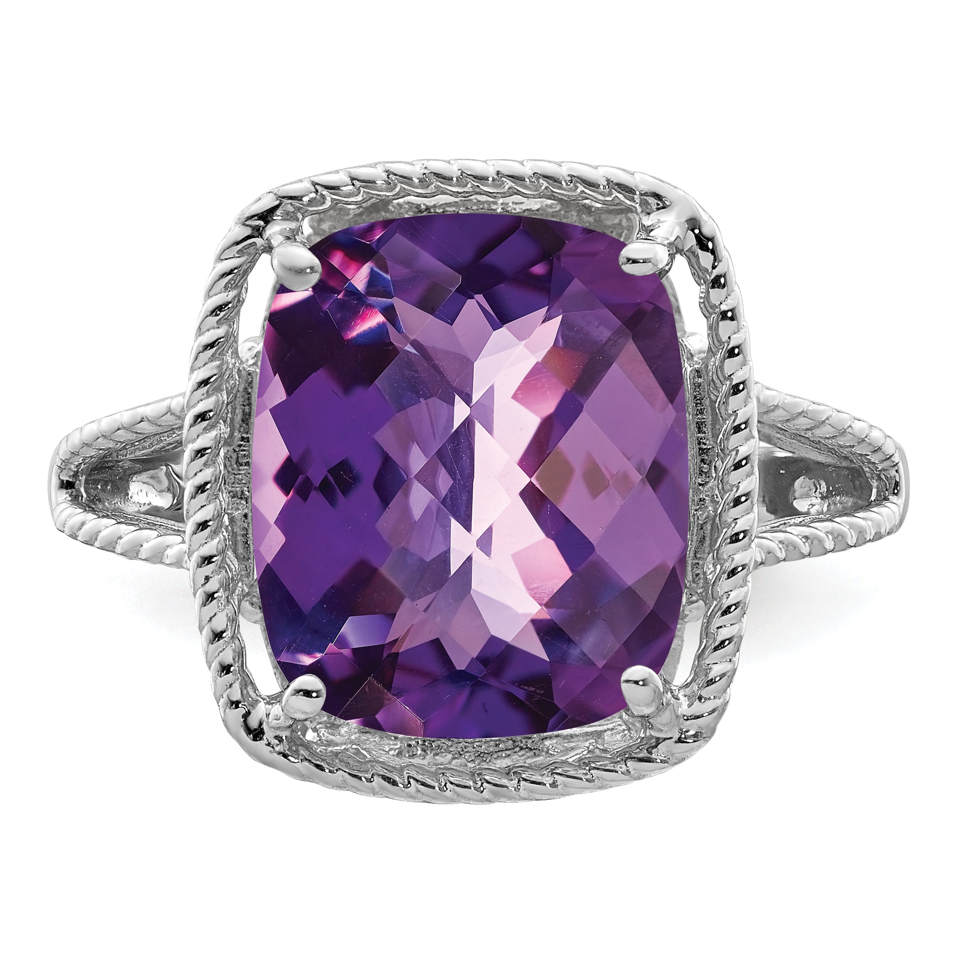 Sterlingsilber Rhodiniert Karo Schliff Amethyst Ring
