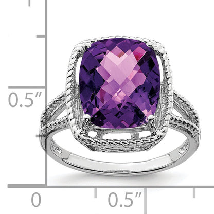Sterlingsilber Rhodiniert Karo Schliff Amethyst Ring