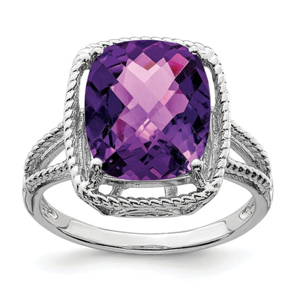 Sterlingsilber Rhodiniert Karo Schliff Amethyst Ring