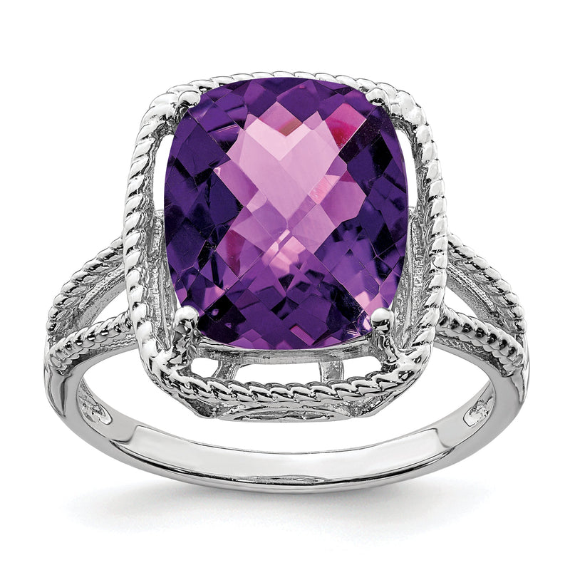 Sterlingsilber Rhodiniert Karo Schliff Amethyst Ring