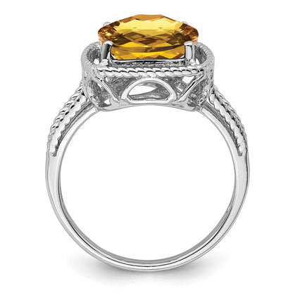 Sterlingsilber Rhodium Karo Schliff Whiskey Quarz Ring (size 5 Nur)