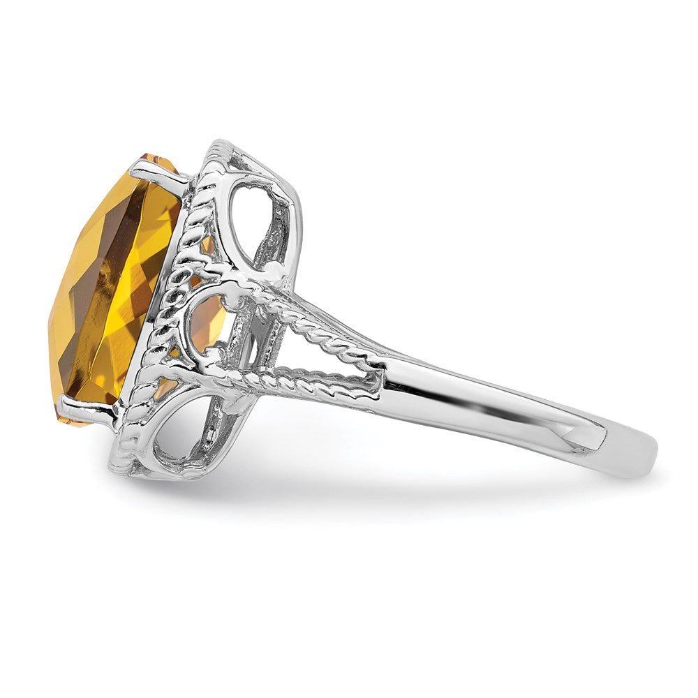 Sterlingsilber Rhodium Karo Schliff Whiskey Quarz Ring (size 5 Nur)