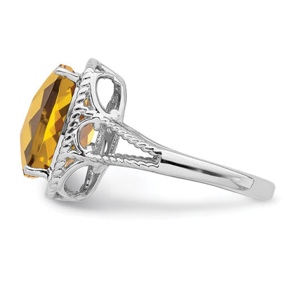 Sterlingsilber Rhodium Karo Schliff Whiskey Quarz Ring (size 5 Nur)