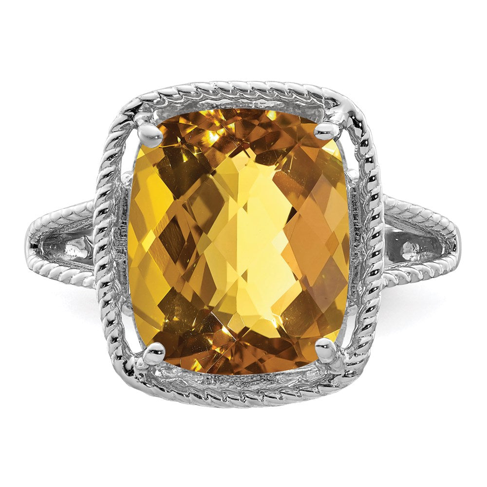 Sterlingsilber Rhodium Karo Schliff Whiskey Quarz Ring (size 5 Nur)
