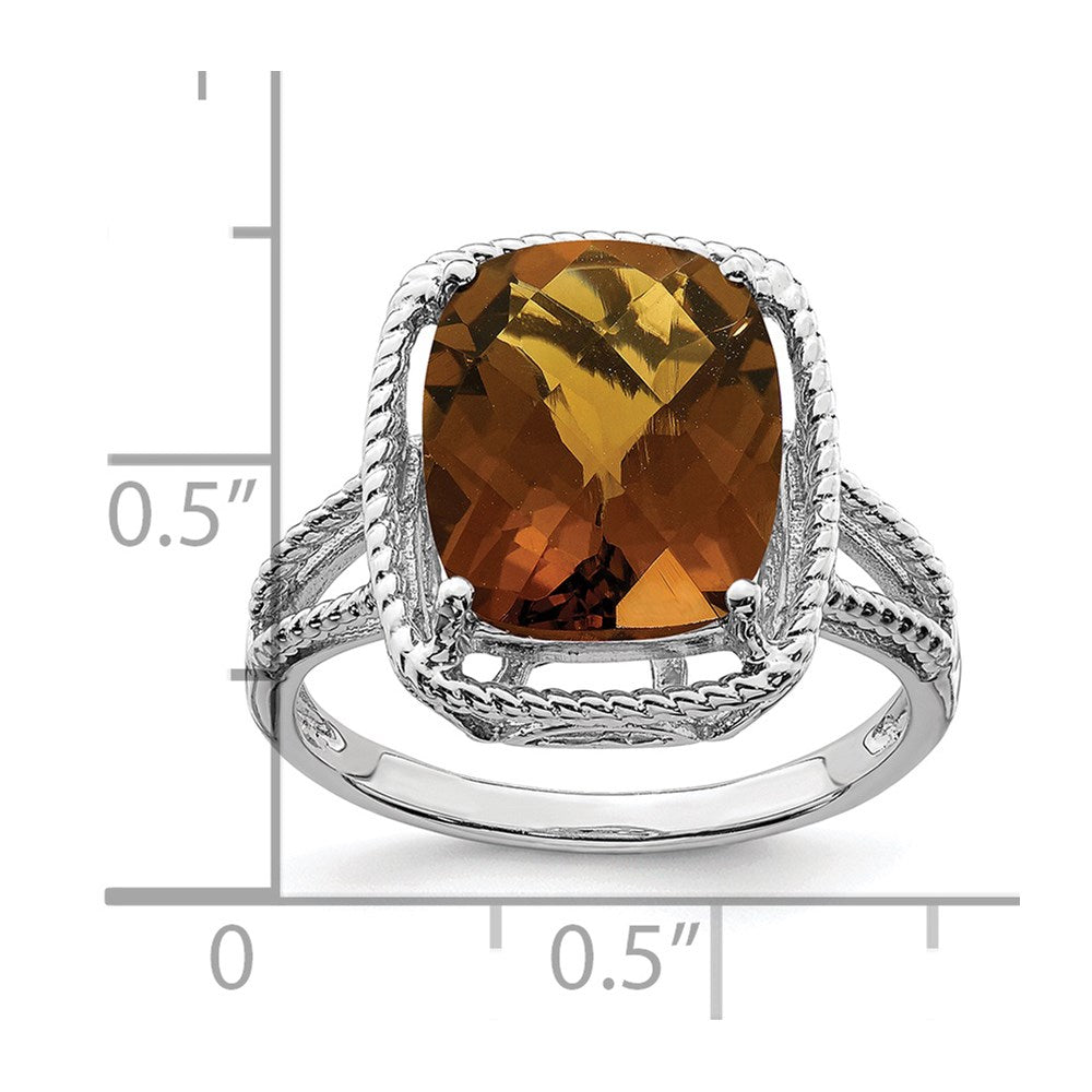 Sterlingsilber Rhodium Karo Schliff Whiskey Quarz Ring (size 5 Nur)