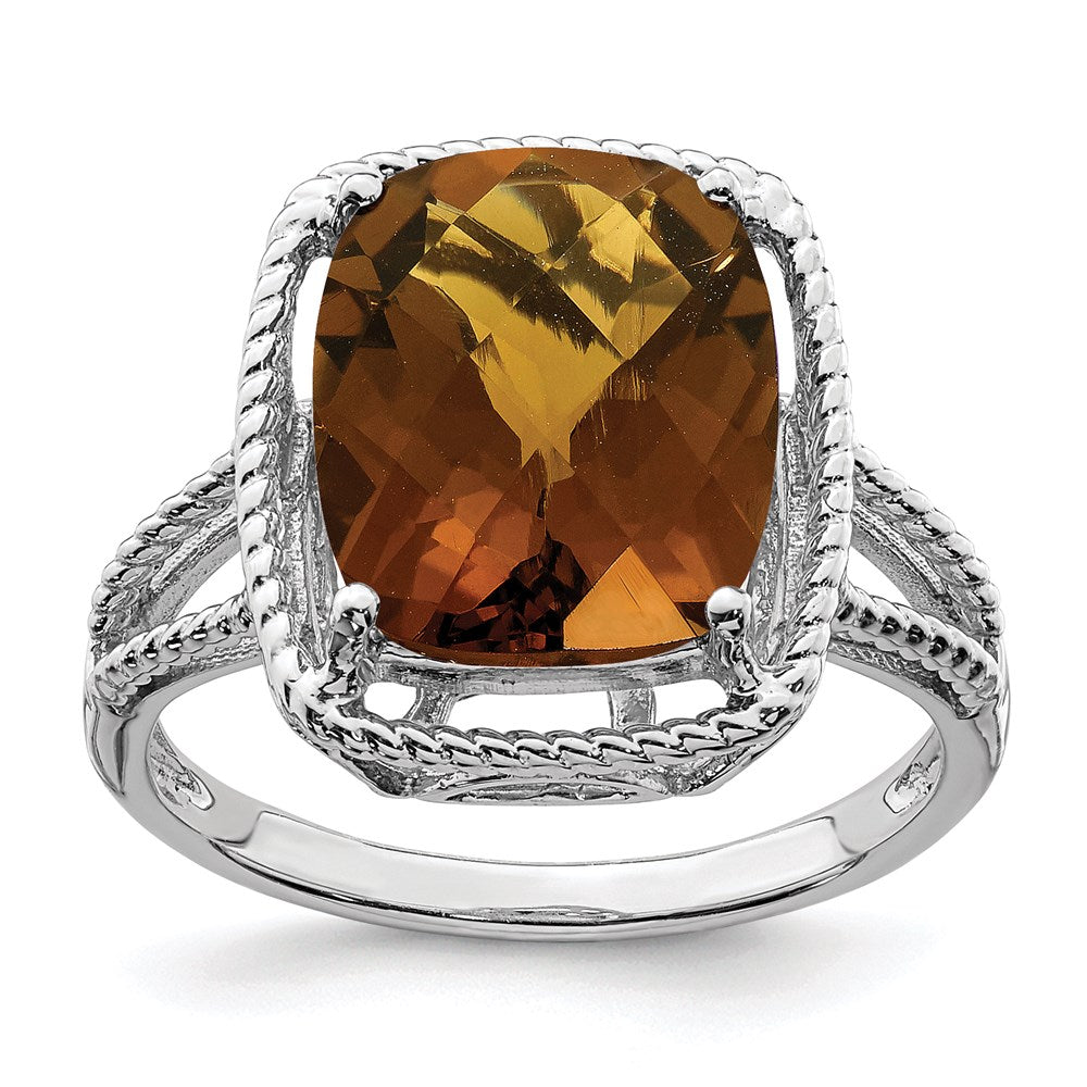 Sterlingsilber Rhodium Karo Schliff Whiskey Quarz Ring (size 5 Nur)