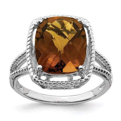 Sterlingsilber Rhodium Karo Schliff Whiskey Quarz Ring (size 5 Nur)