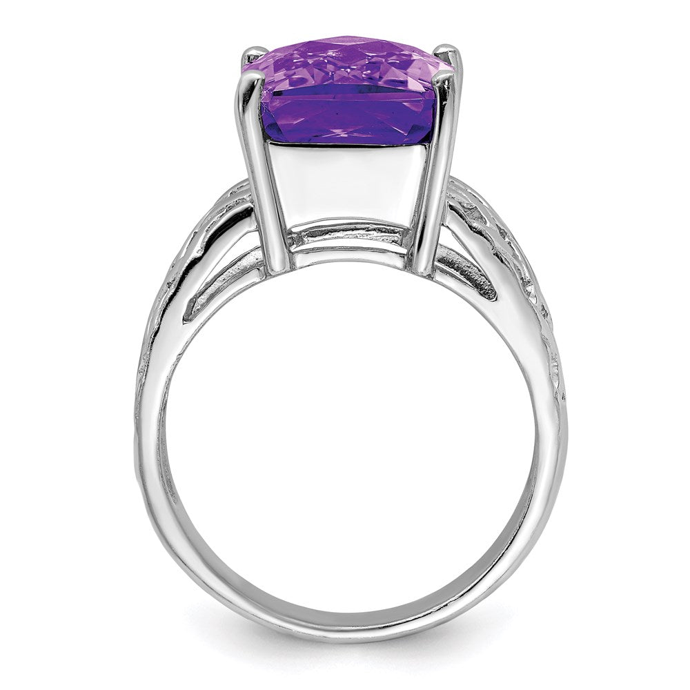 Sterlingsilber Rhodiniert Octagonal Karo Schliff Amethyst Ring (size 7 Nur)