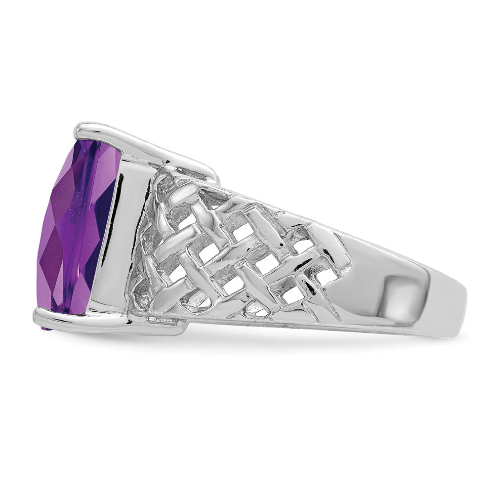 Sterlingsilber Rhodiniert Octagonal Karo Schliff Amethyst Ring (size 7 Nur)