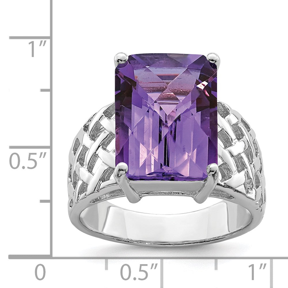 Sterlingsilber Rhodiniert Octagonal Karo Schliff Amethyst Ring (size 7 Nur)