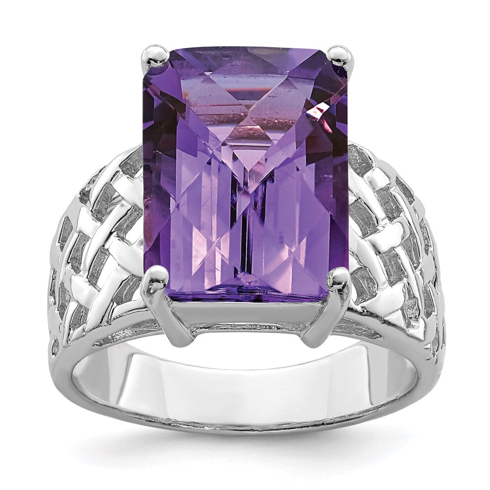 Sterlingsilber Rhodiniert Octagonal Karo Schliff Amethyst Ring (size 7 Nur)