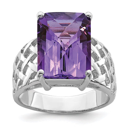 Sterlingsilber Rhodiniert Octagonal Karo Schliff Amethyst Ring (size 7 Nur)