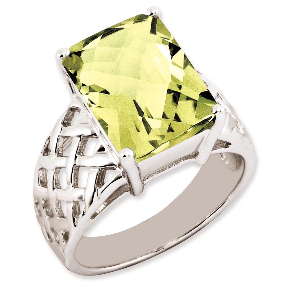 Sterlingsilber Rhodiniert Octagonal Karo Schliff Zitrone Quarz Ring (size 7 Nur)