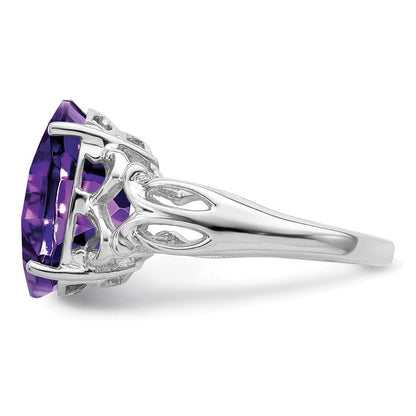 Sterlingsilber Rhodiniert Oval Karo Schliff Amethyst Ring (size 7 Nur)