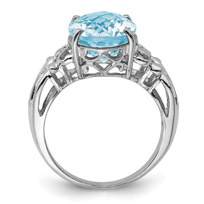 Sterlingsilber Rhodium Karo Schliff Himmel Blautopas Ring (size 7 Nur)
