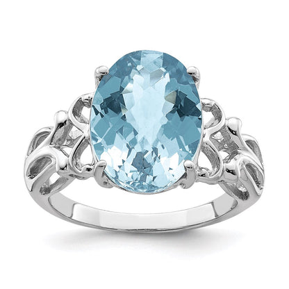 Sterlingsilber Rhodium Karo Schliff Himmel Blautopas Ring (size 7 Nur)