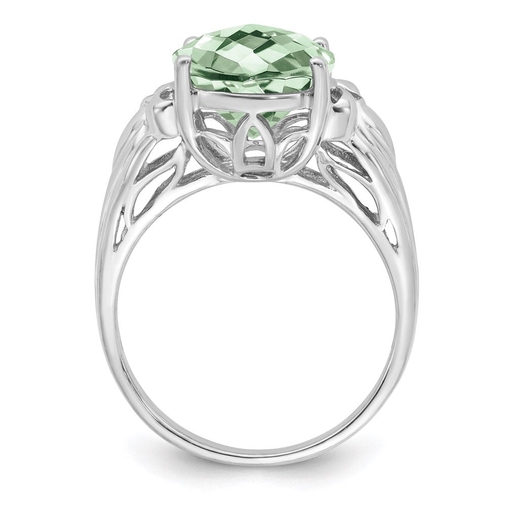 Sterlingsilber Rhodium Oval Karo Schliff Grün Quarz Ring (size 7 Nur)