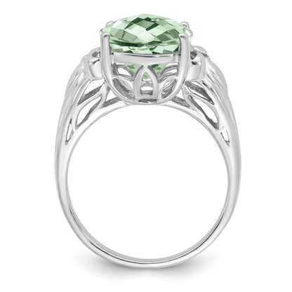 Sterlingsilber Rhodium Oval Karo Schliff Grün Quarz Ring (size 7 Nur)