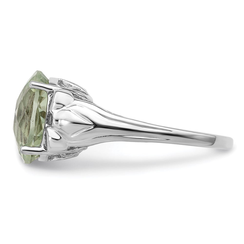 Sterlingsilber Rhodium Oval Karo Schliff Grün Quarz Ring (size 7 Nur)