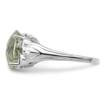 Sterlingsilber Rhodium Oval Karo Schliff Grün Quarz Ring (size 7 Nur)