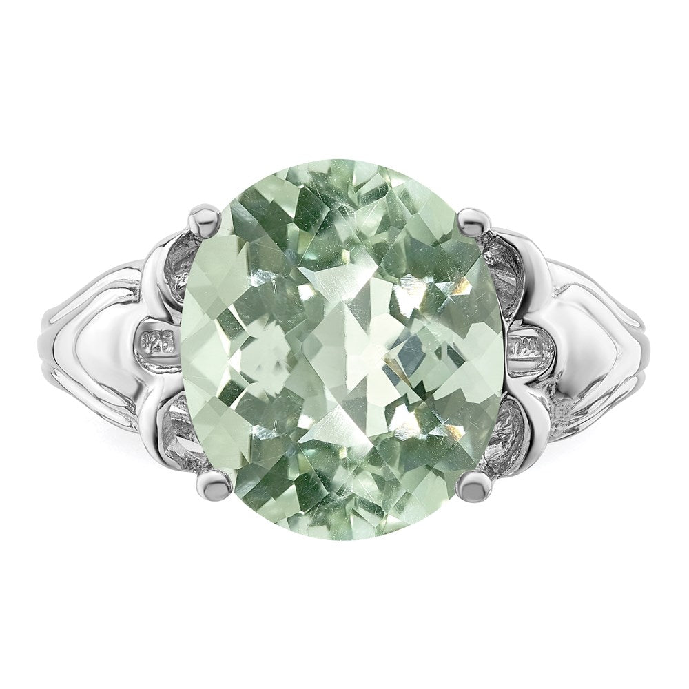 Sterlingsilber Rhodium Oval Karo Schliff Grün Quarz Ring (size 7 Nur)