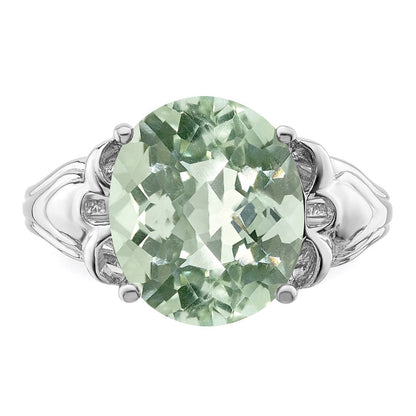 Sterlingsilber Rhodium Oval Karo Schliff Grün Quarz Ring (size 7 Nur)