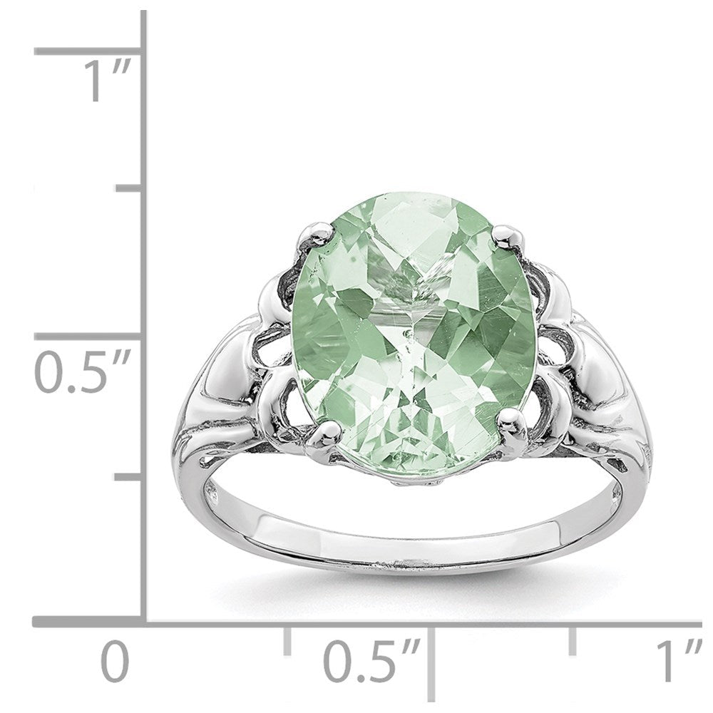 Sterlingsilber Rhodium Oval Karo Schliff Grün Quarz Ring (size 7 Nur)