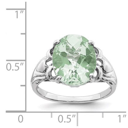 Sterlingsilber Rhodium Oval Karo Schliff Grün Quarz Ring (size 7 Nur)