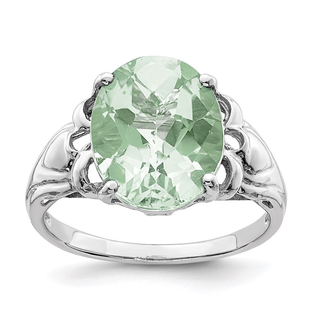 Sterlingsilber Rhodium Oval Karo Schliff Grün Quarz Ring (size 7 Nur)