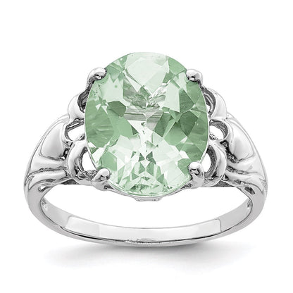 Sterlingsilber Rhodium Oval Karo Schliff Grün Quarz Ring (size 7 Nur)