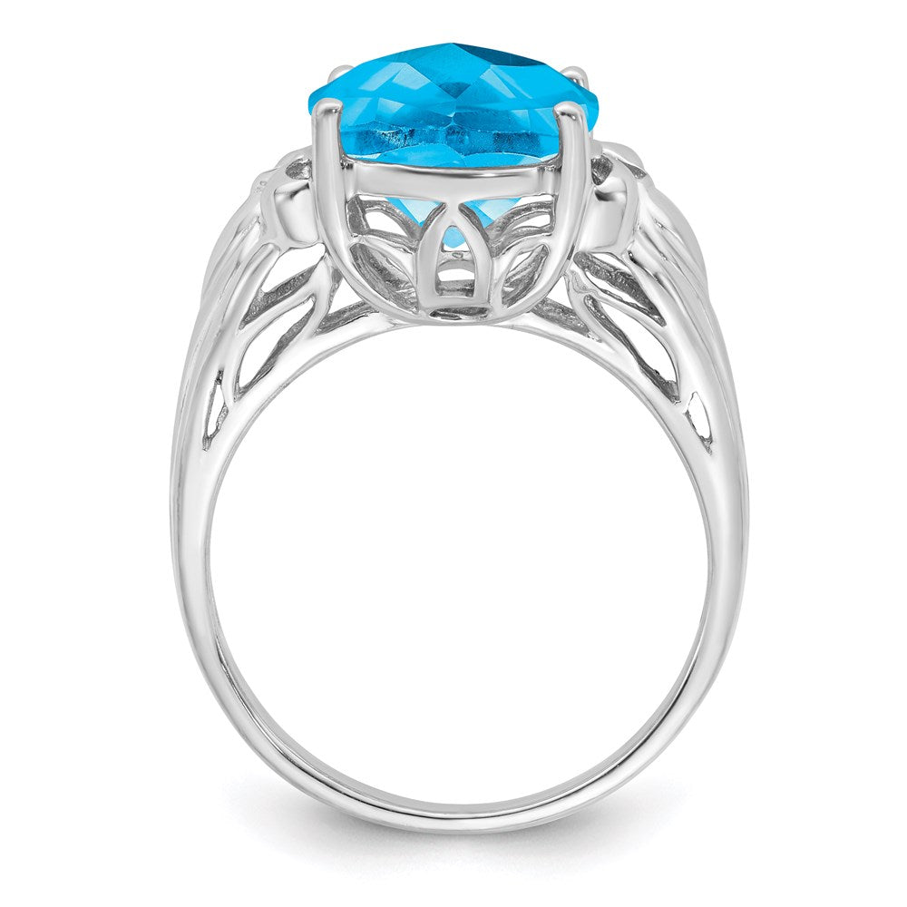 Sterlingsilber Rhodium Oval Karo Schliff Blautopas Ring (size 7 Nur)